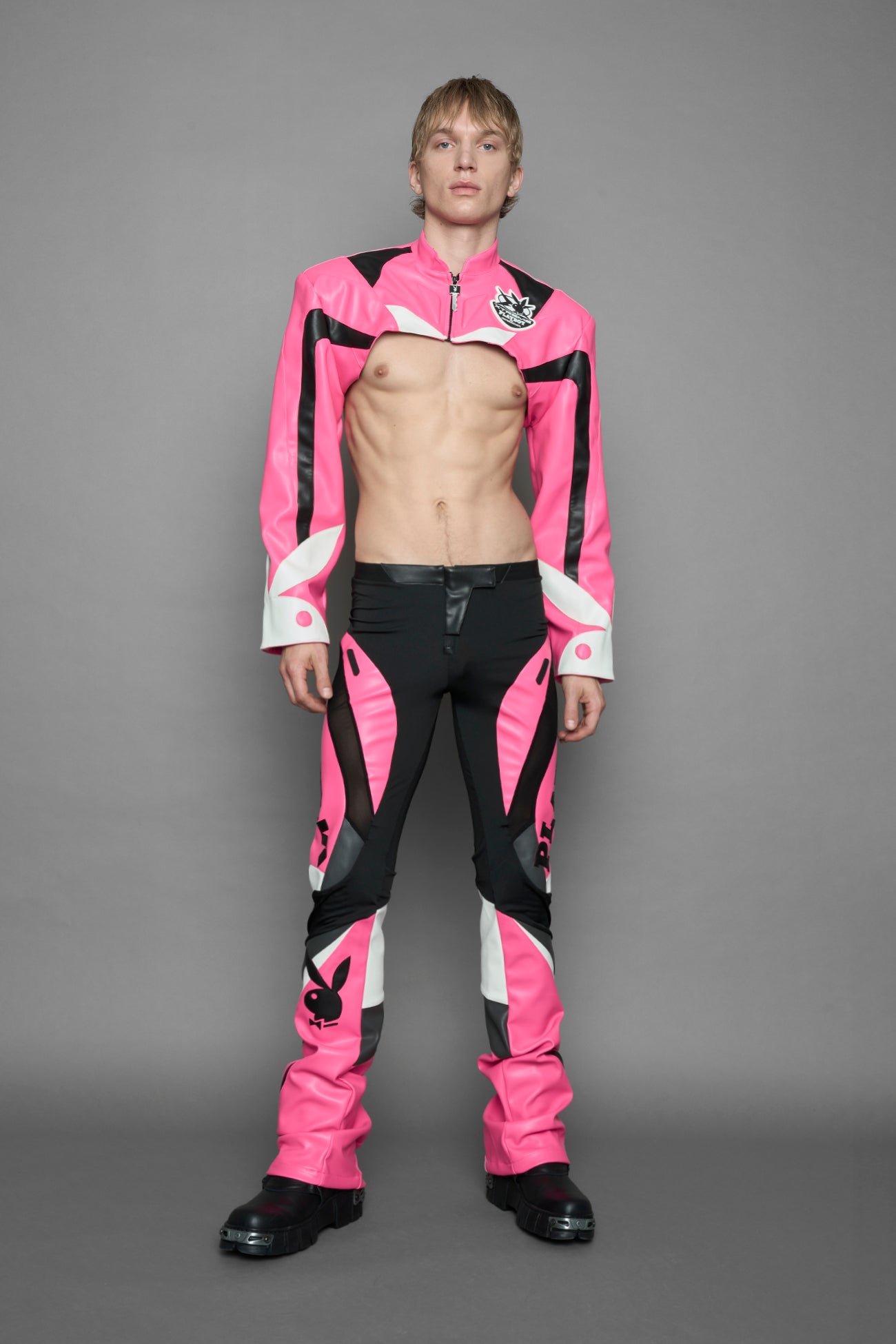 Playboy Moto Bolero Jacket Pink Black — view 5