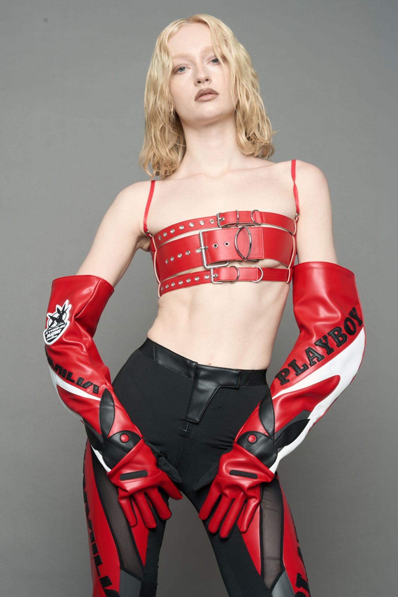 Playboy Moto Gloves Red Black — view 3