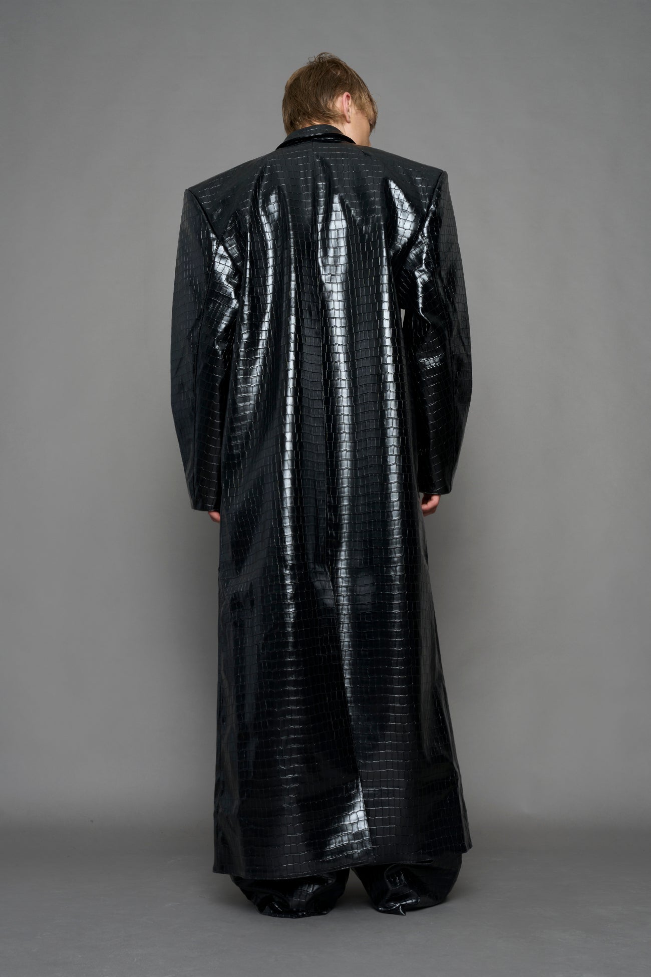 Leather Elongated Croc Blazer Coat — view 7