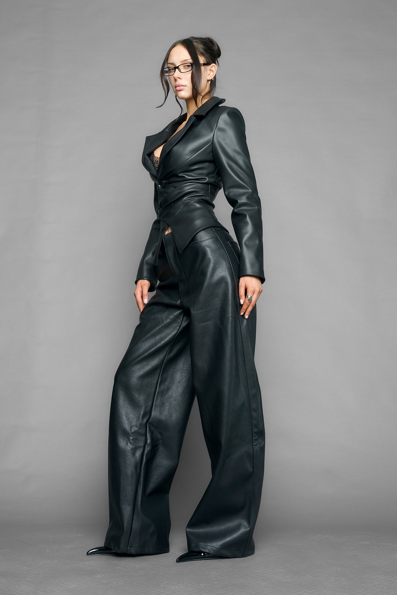 draped leather Blazer — view 2