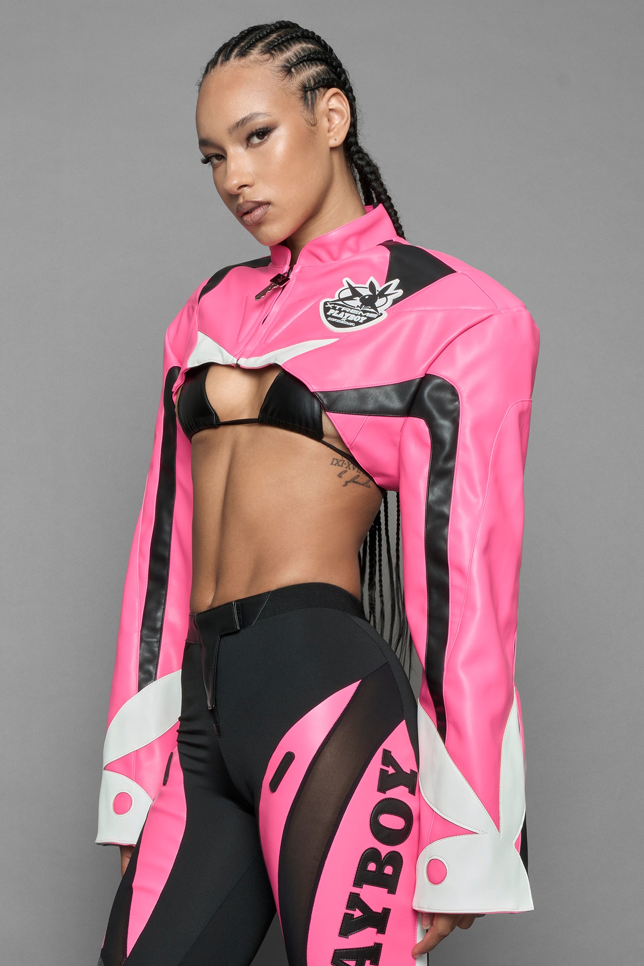 Playboy Moto Bolero Jacket Pink Black — view 3