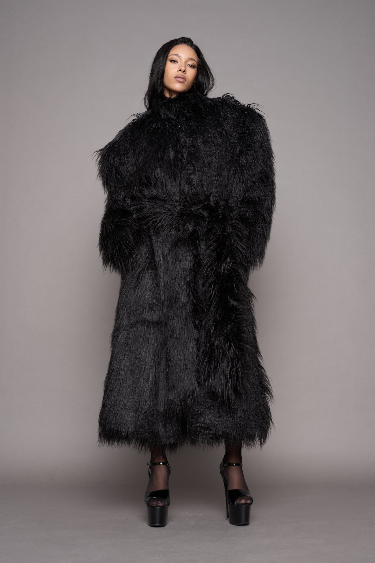 Midnight Faux Fur Coat Black — view 2