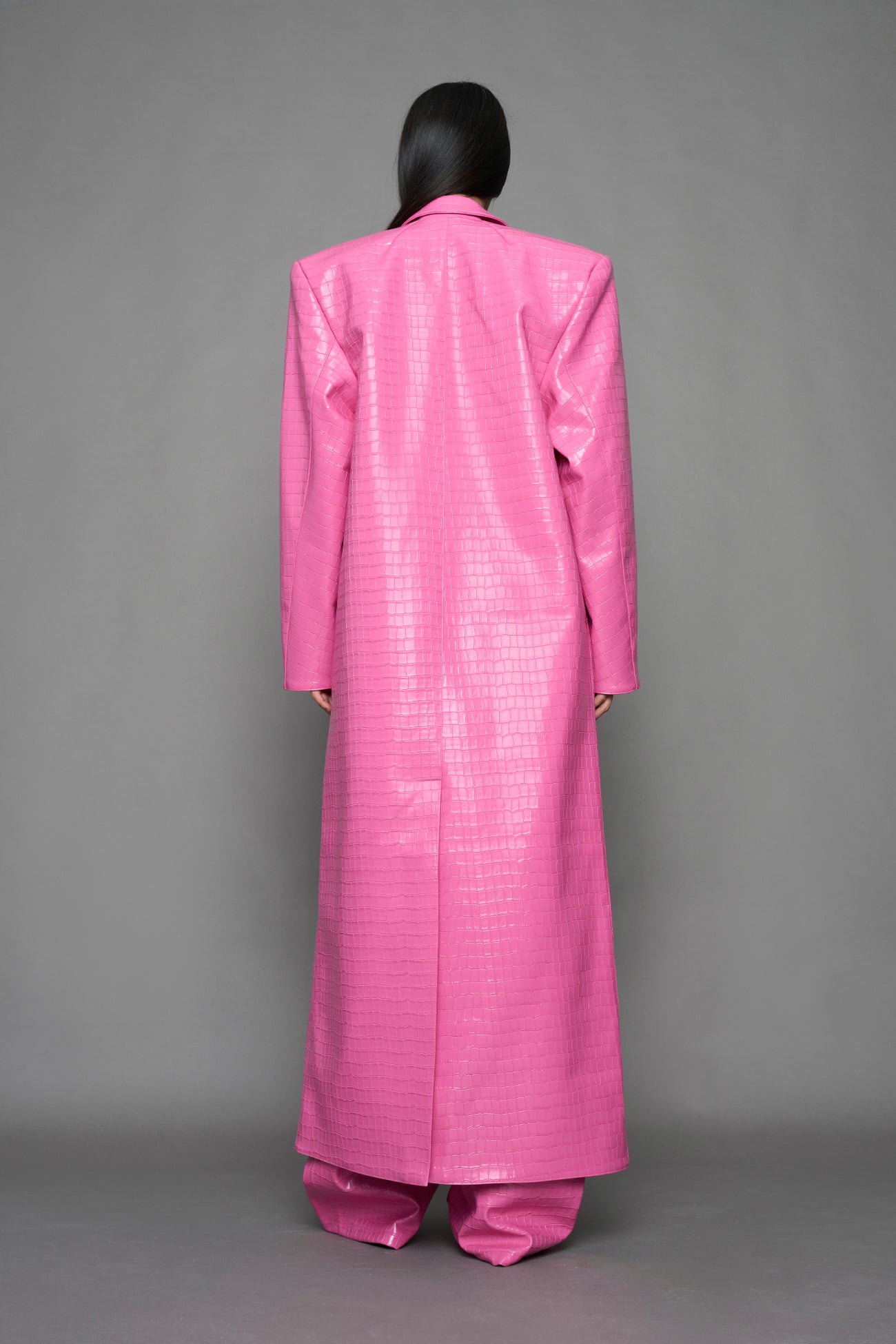 Leather Elongated Croc Blazer Coat — view 5