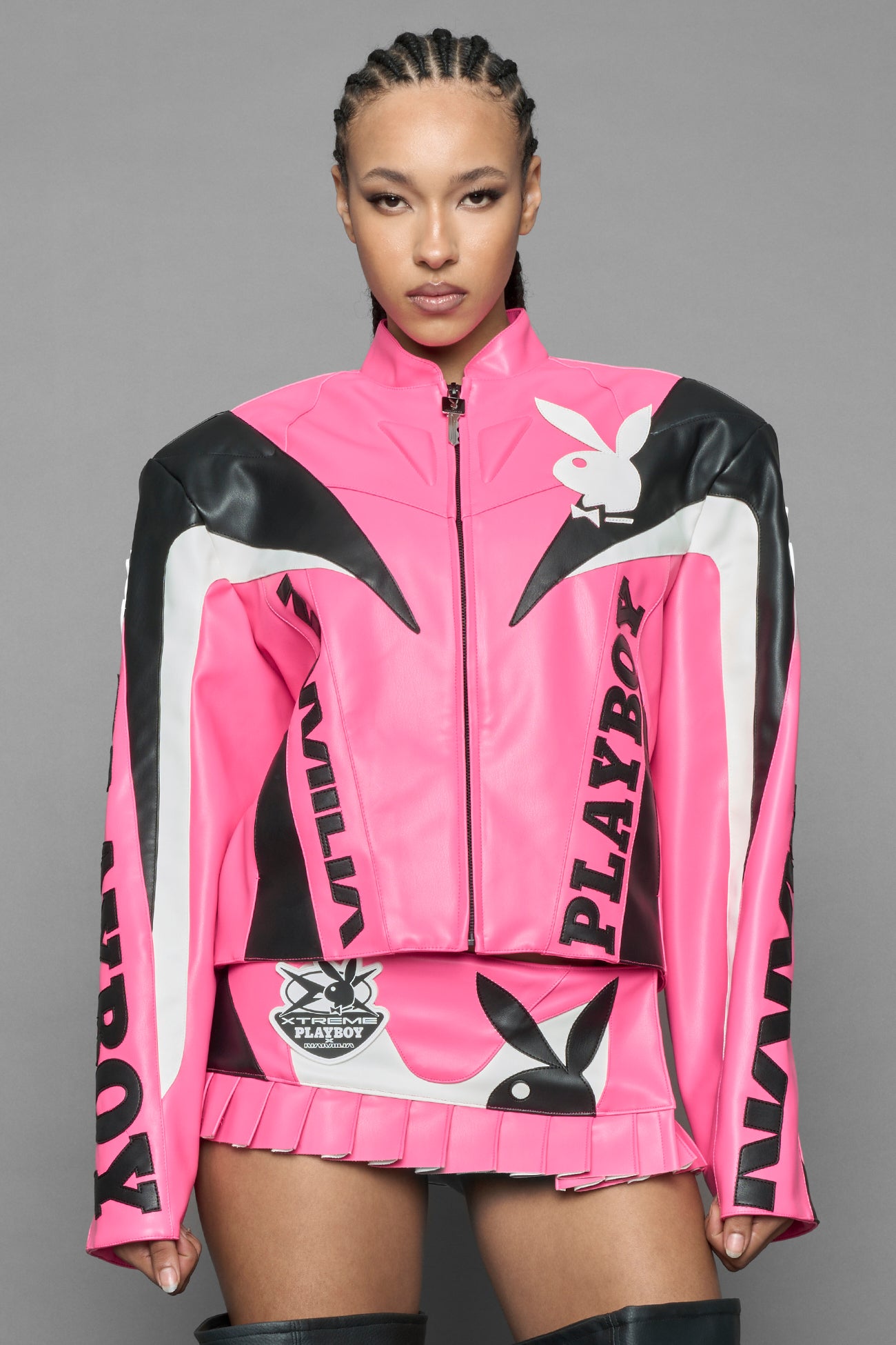 Playboy Moto Jacket Pink Black — view 3