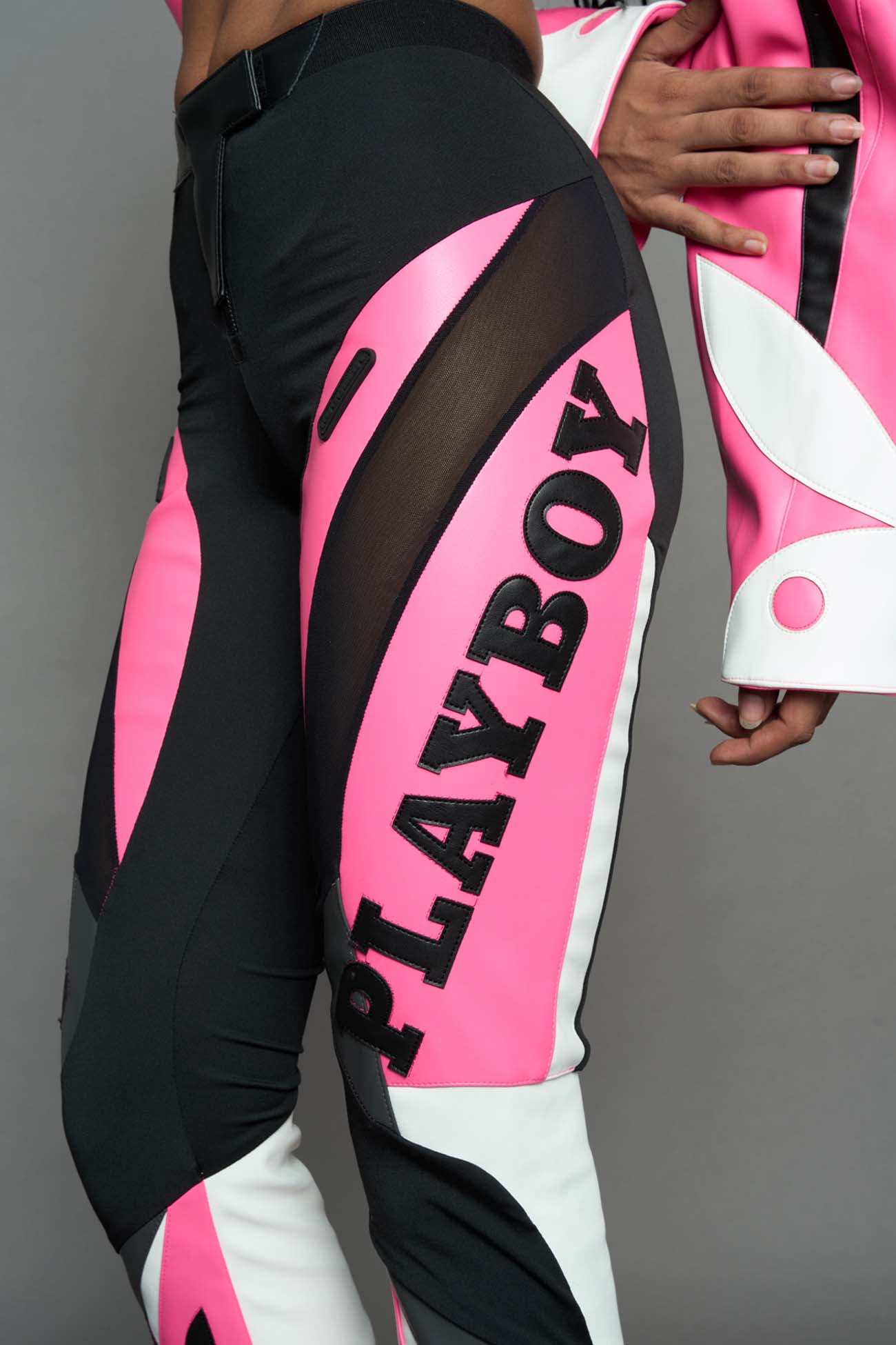 Playboy Moto Mesh Pants Pink Black — view 8