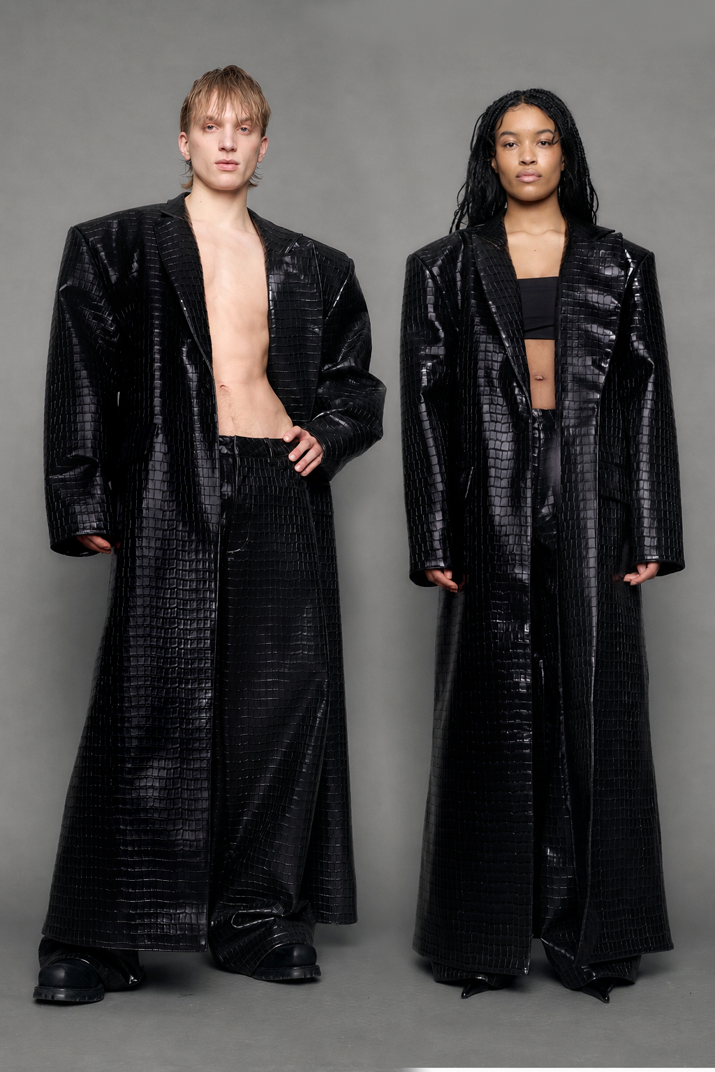 Leather Elongated Croc Blazer Coat — view 8