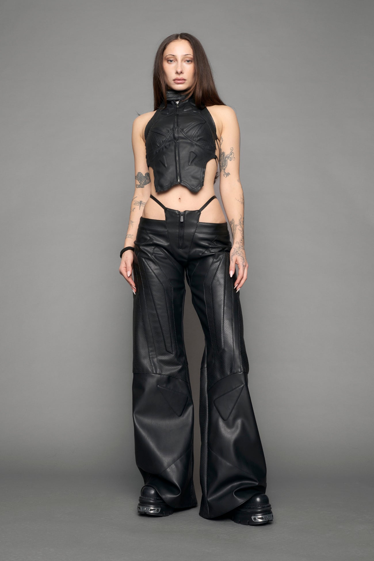 Perforated Moto Thong Pants — view 2