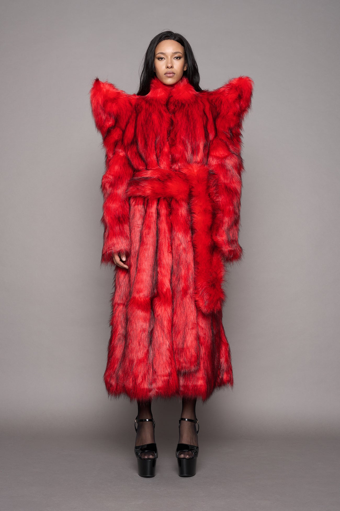 Doomsday Faux Fur Coat Red — view 2