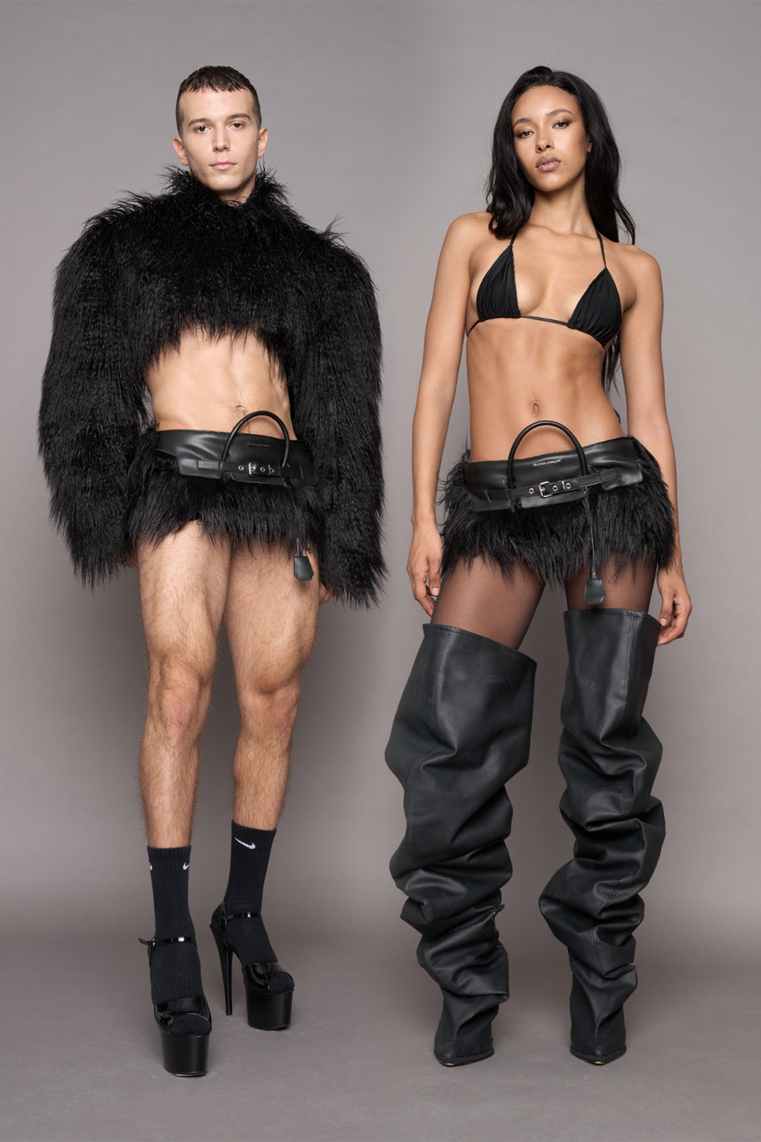 Heiress Handbag Faux Fur Mini Skirt Black — view 1