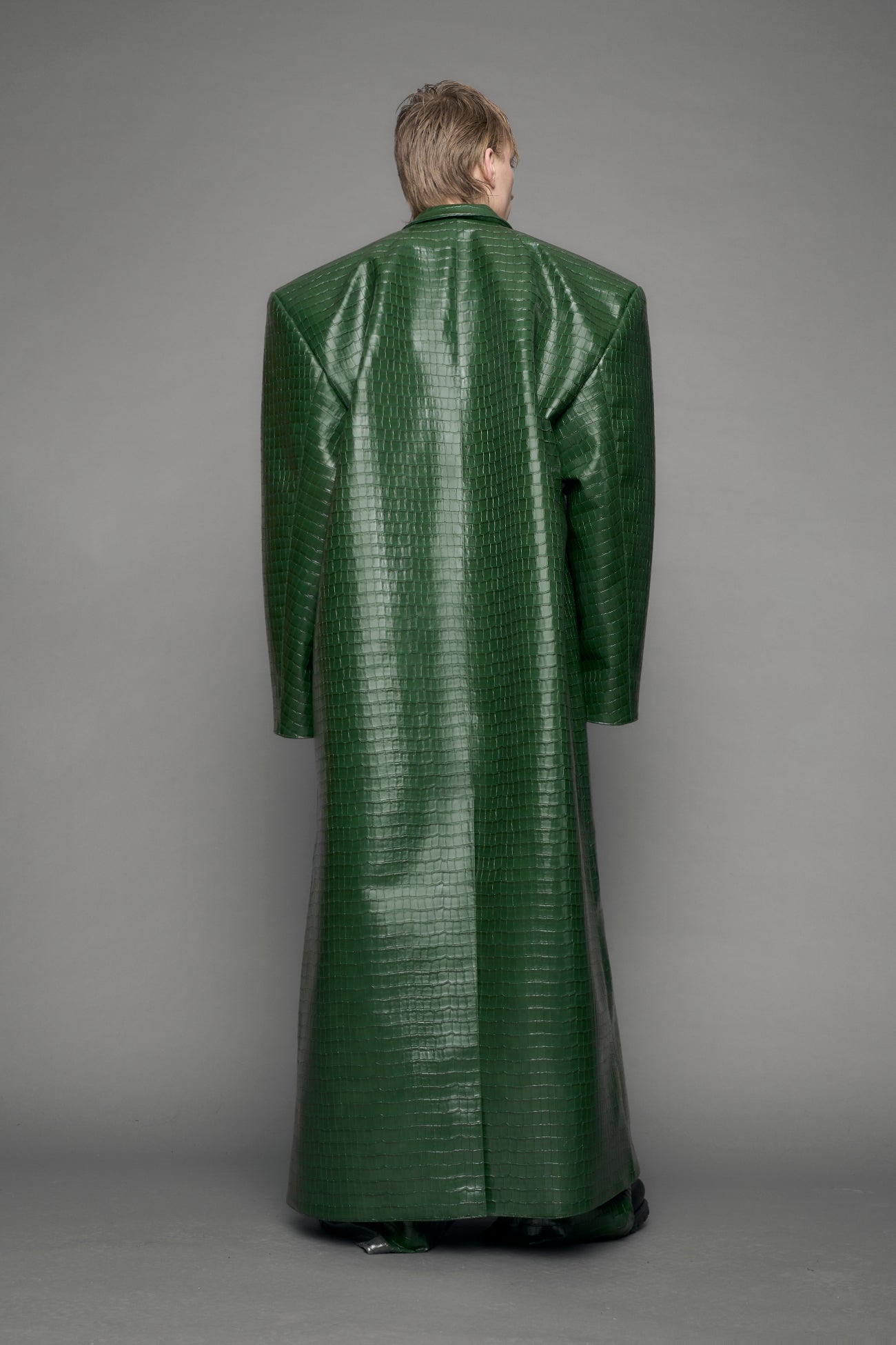 Leather Elongated Croc Blazer Coat — view 6