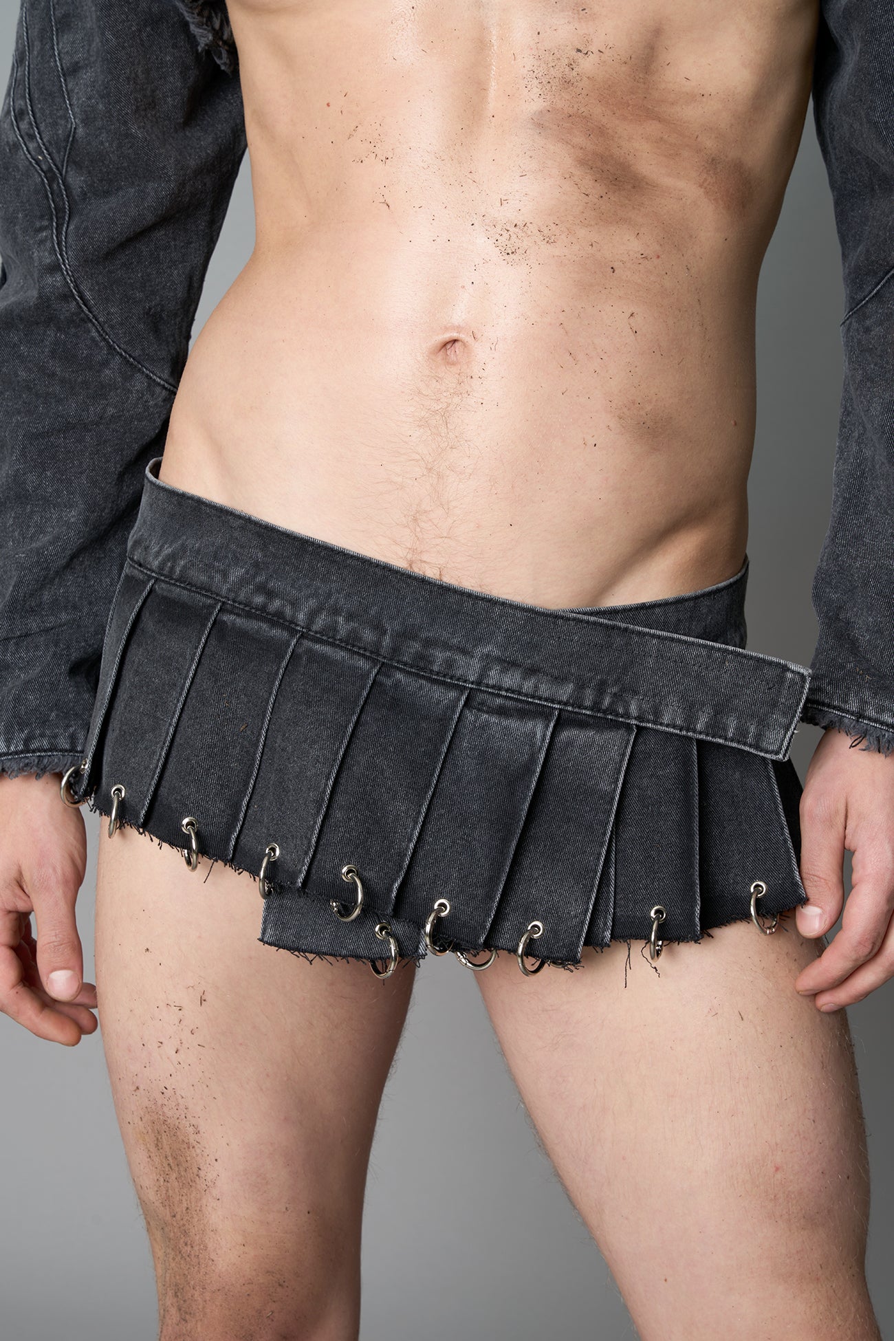 Denim Pleated Mini Skirt With Rings — view 9
