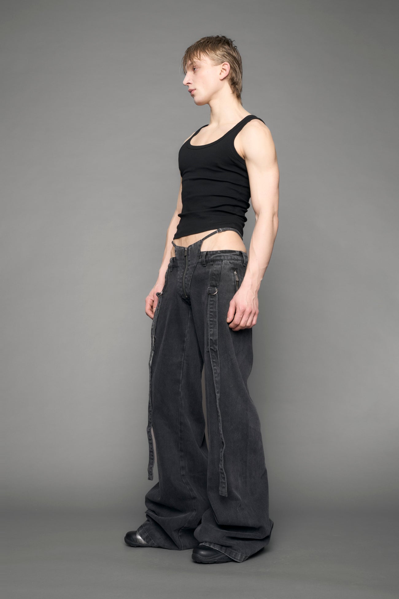 Belted Denim Thong Pants — view 7