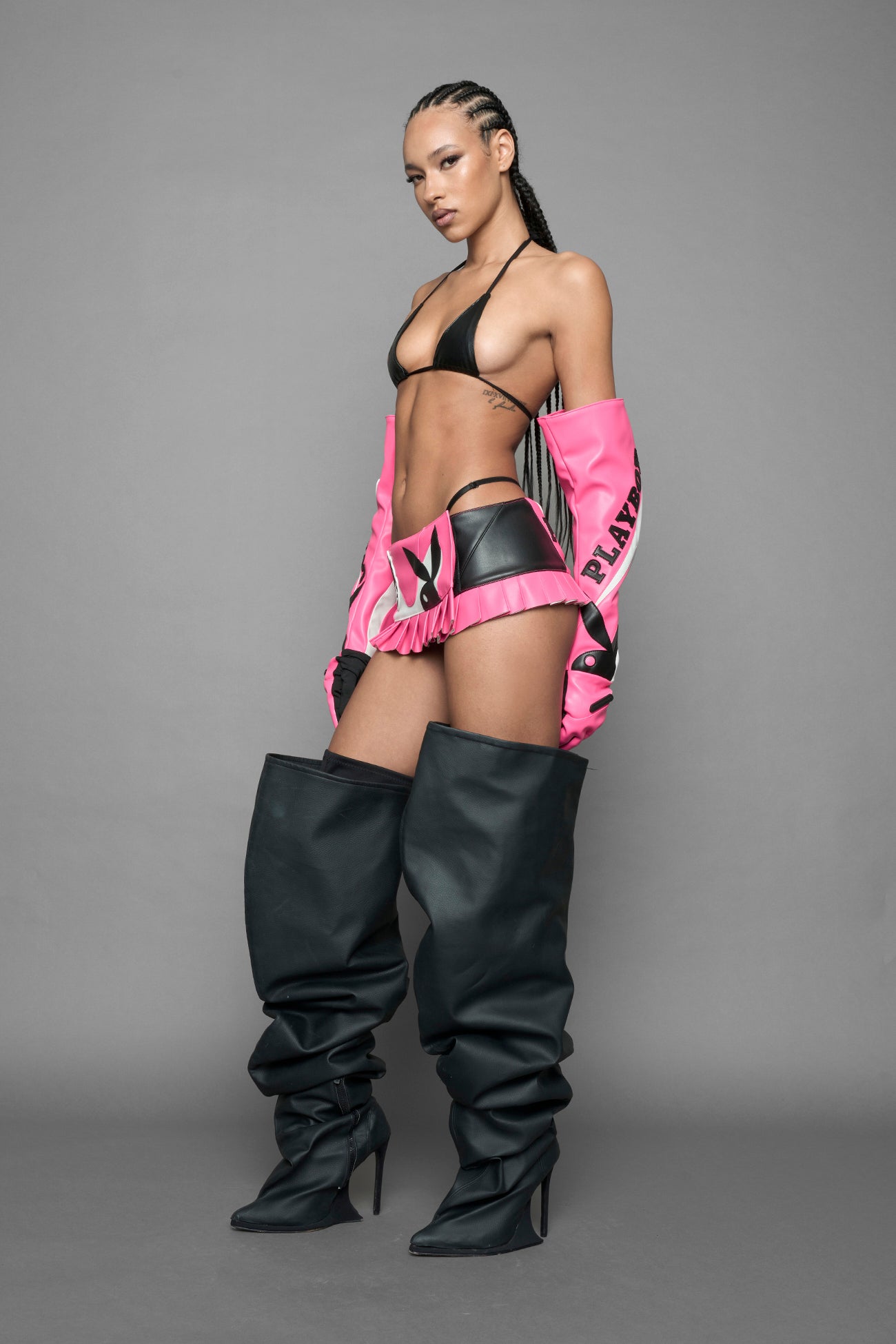 Playboy Moto Mini Skirt Pink Black — view 2