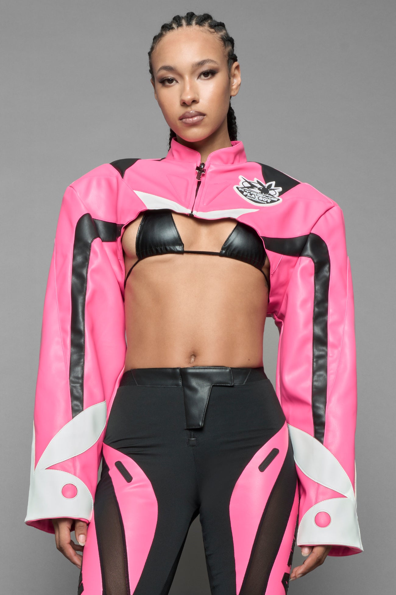 Playboy Moto Bolero Jacket Pink Black — view 8