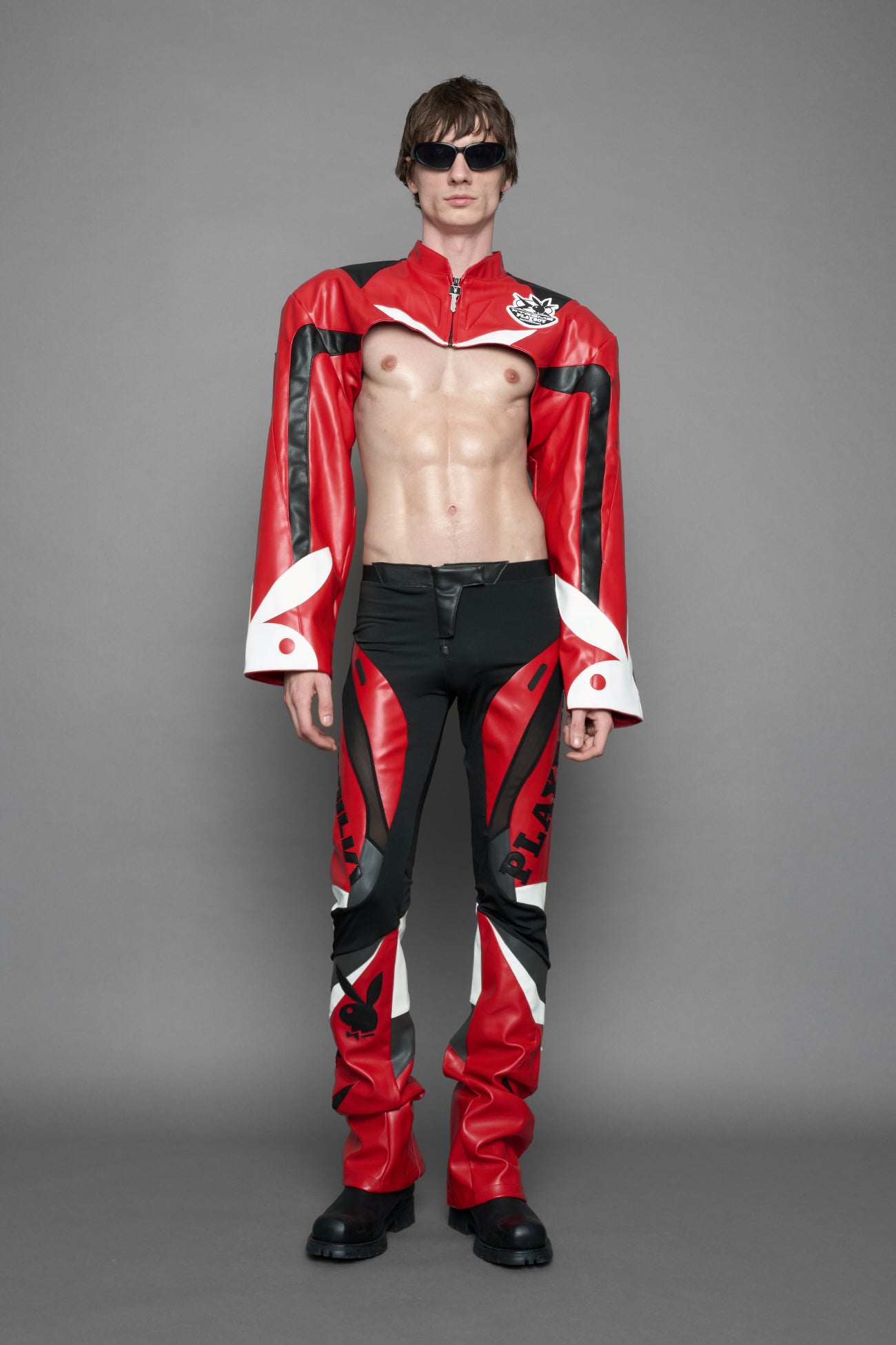 Playboy Moto Mesh Pants Red Black — view 5