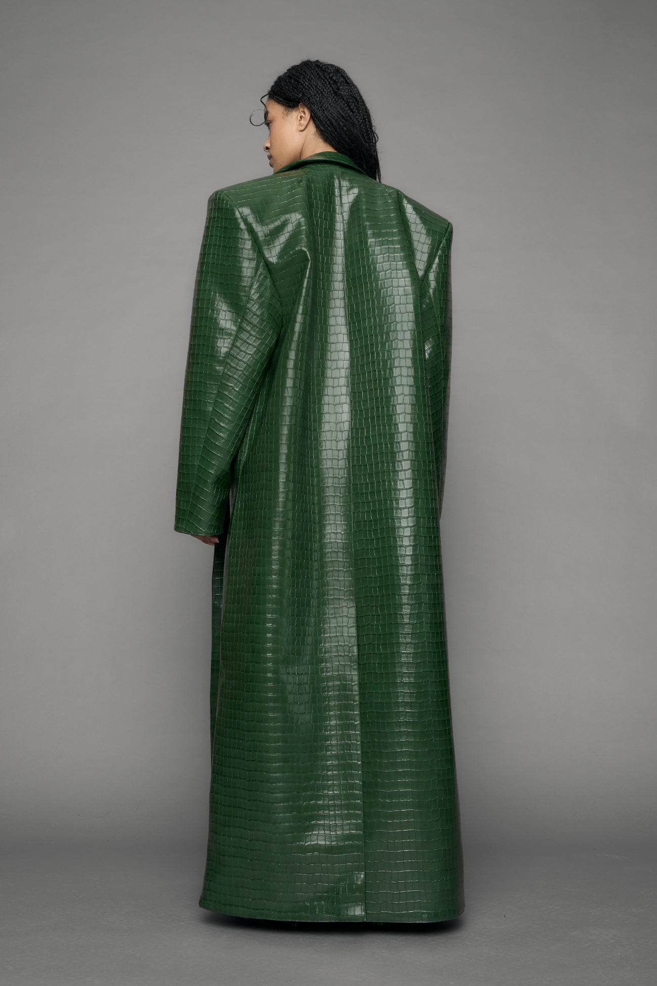 Leather Elongated Croc Blazer Coat — view 19