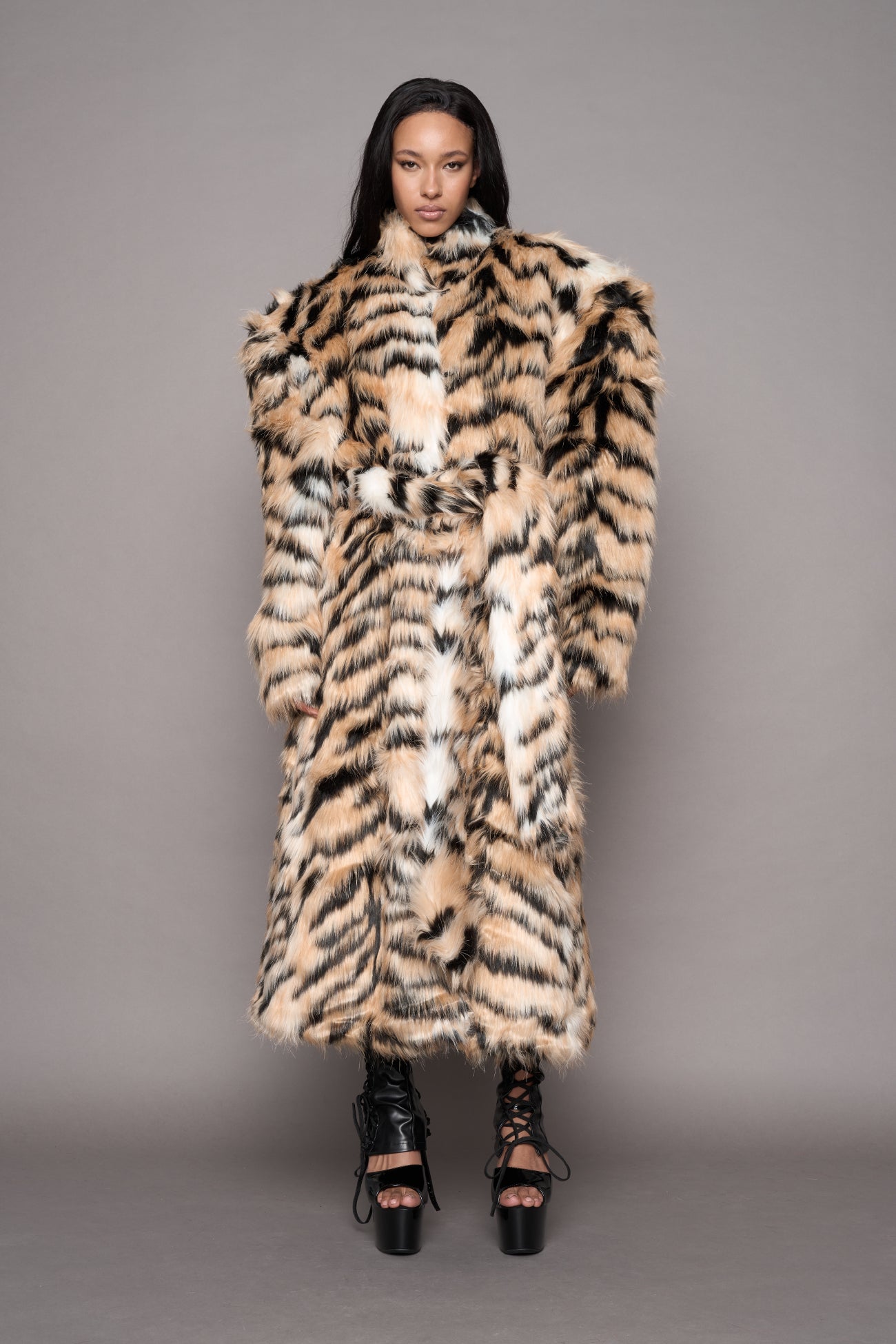 Midnight Faux Fur Coat Tiger — view 2