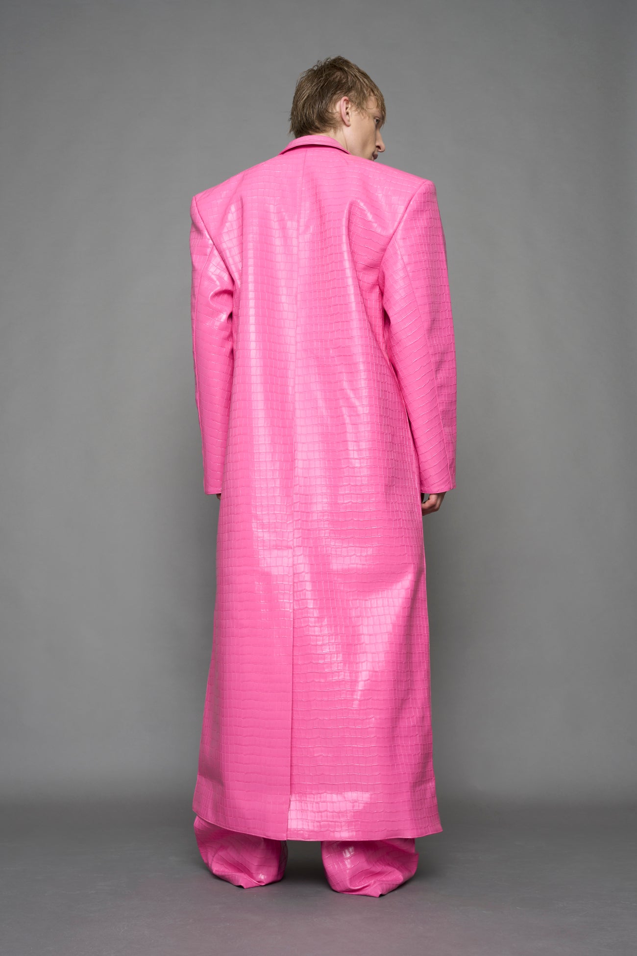 Leather Elongated Croc Blazer Coat — view 9