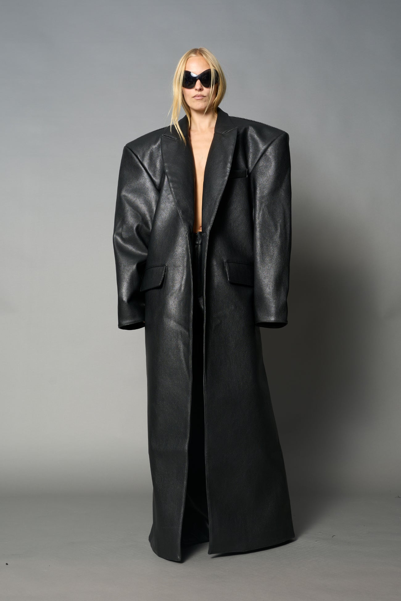 Leather Elongated Blazer Coat — view 2