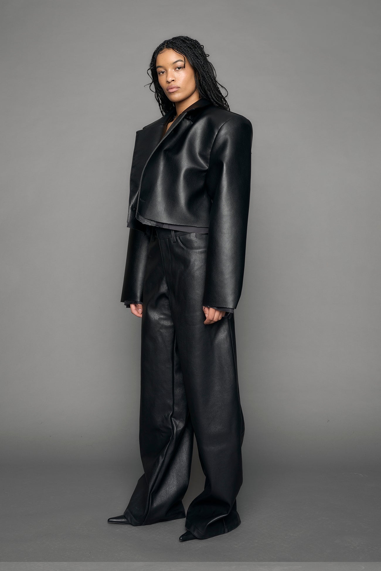 Leather Cropped Blazer — view 3