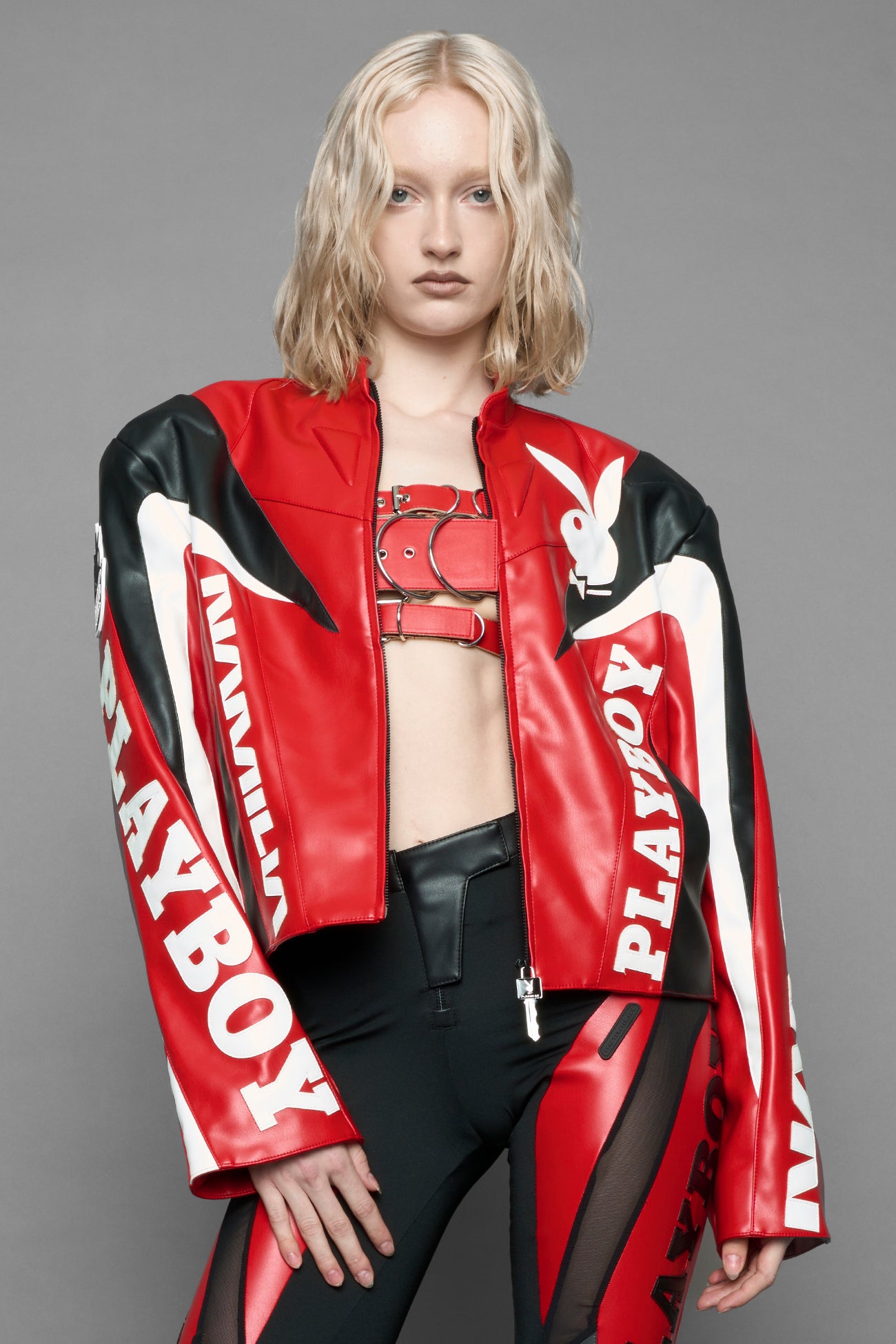 Playboy Moto Jacket Red Black — view 5