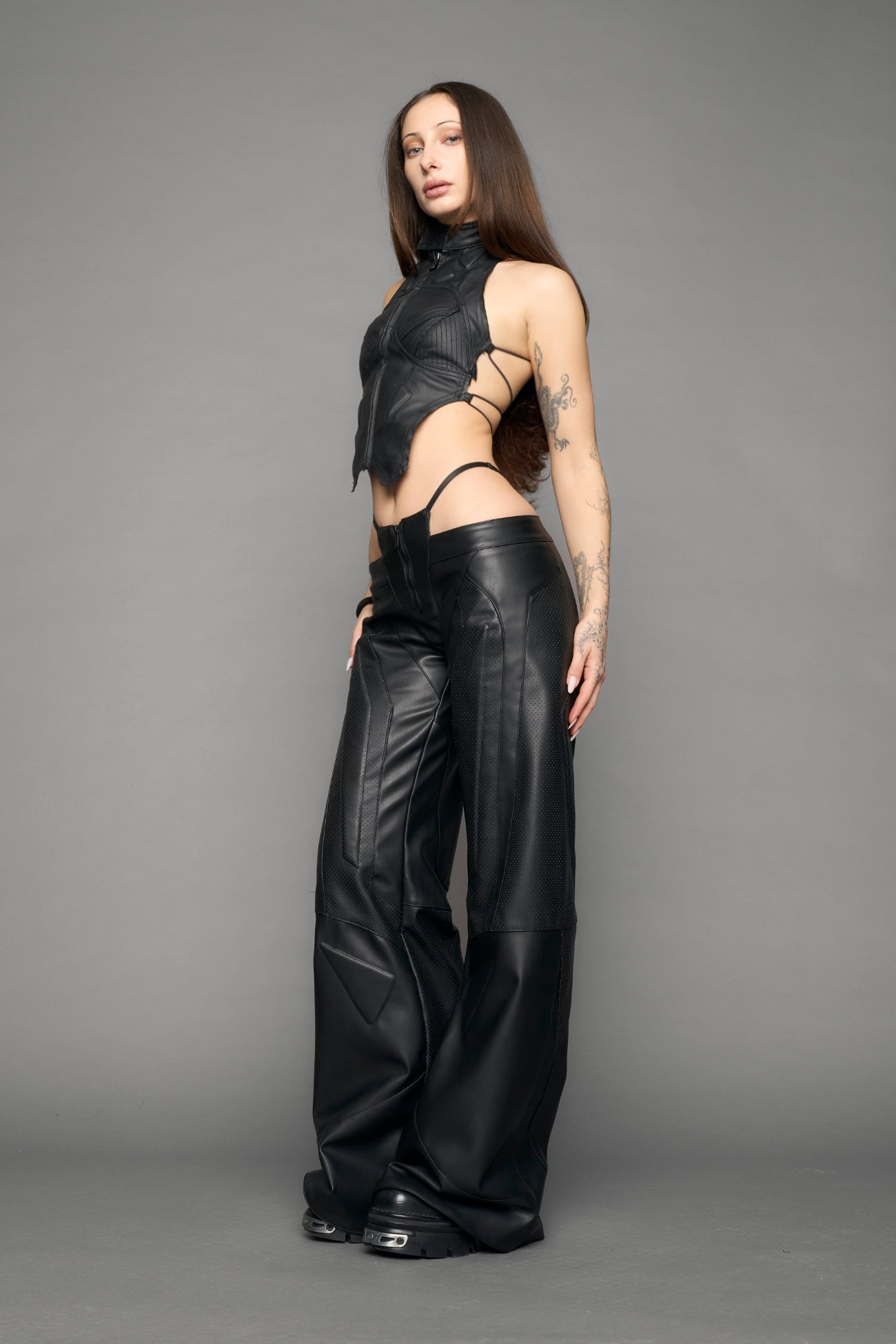 Perforated Moto Thong Pants — view 3