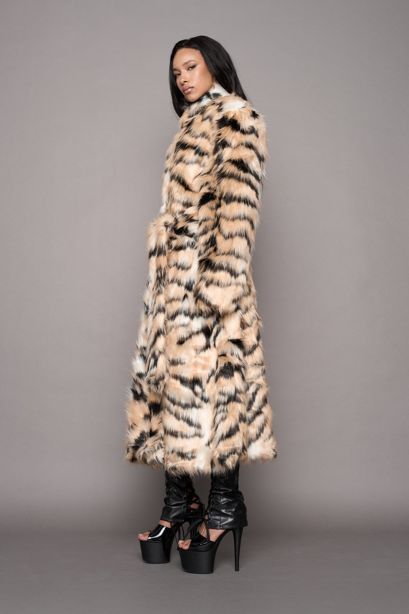 Midnight Faux Fur Coat Tiger — view 4