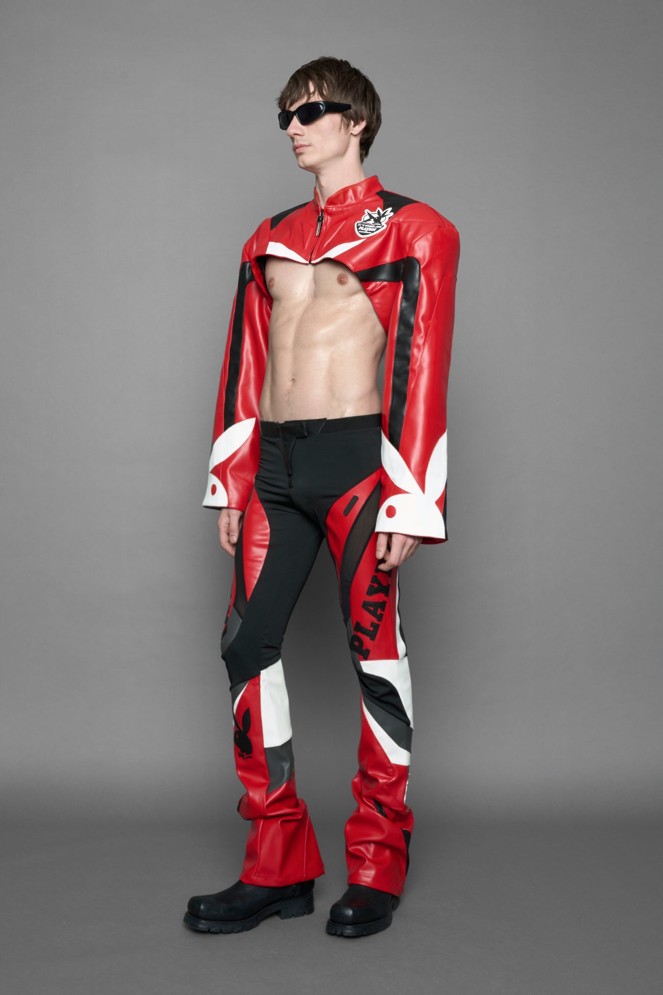 Playboy Moto Mesh Pants Red Black — view 6