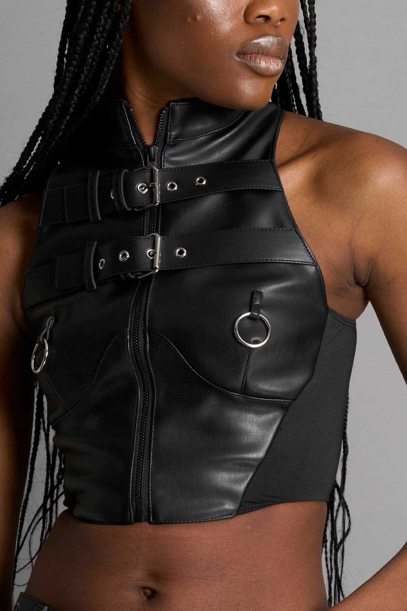 double belt front and nipple ring detail