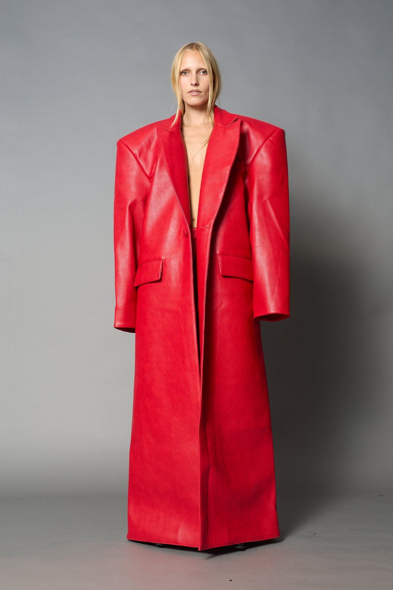 Leather Elongated Blazer Coat — view 19