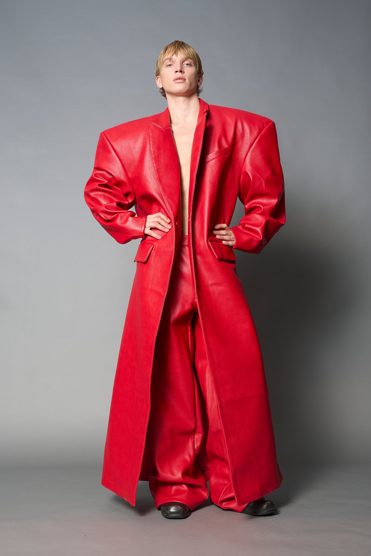 Leather Elongated Blazer Coat — view 16
