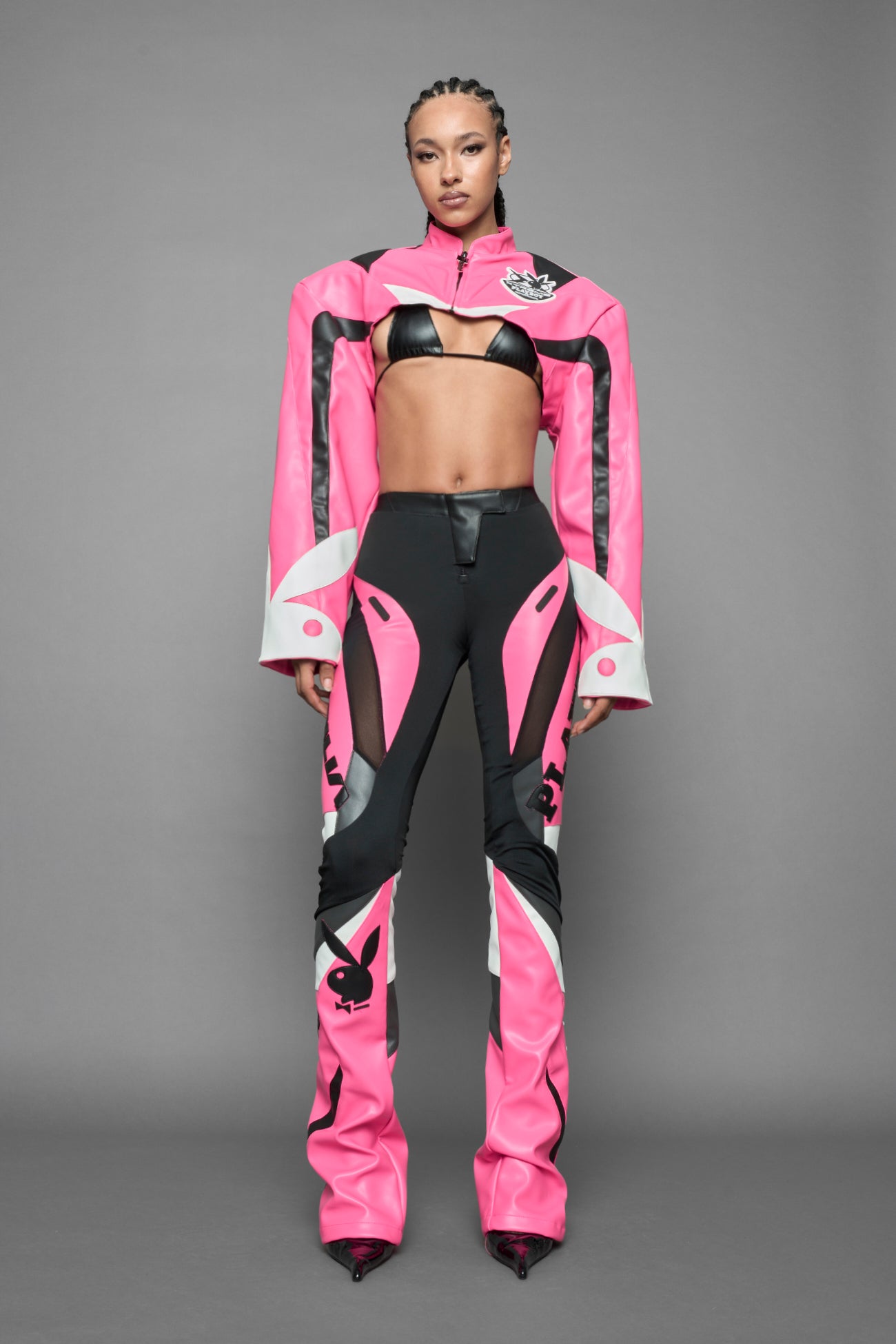 Playboy Moto Bolero Jacket Pink Black — view 2