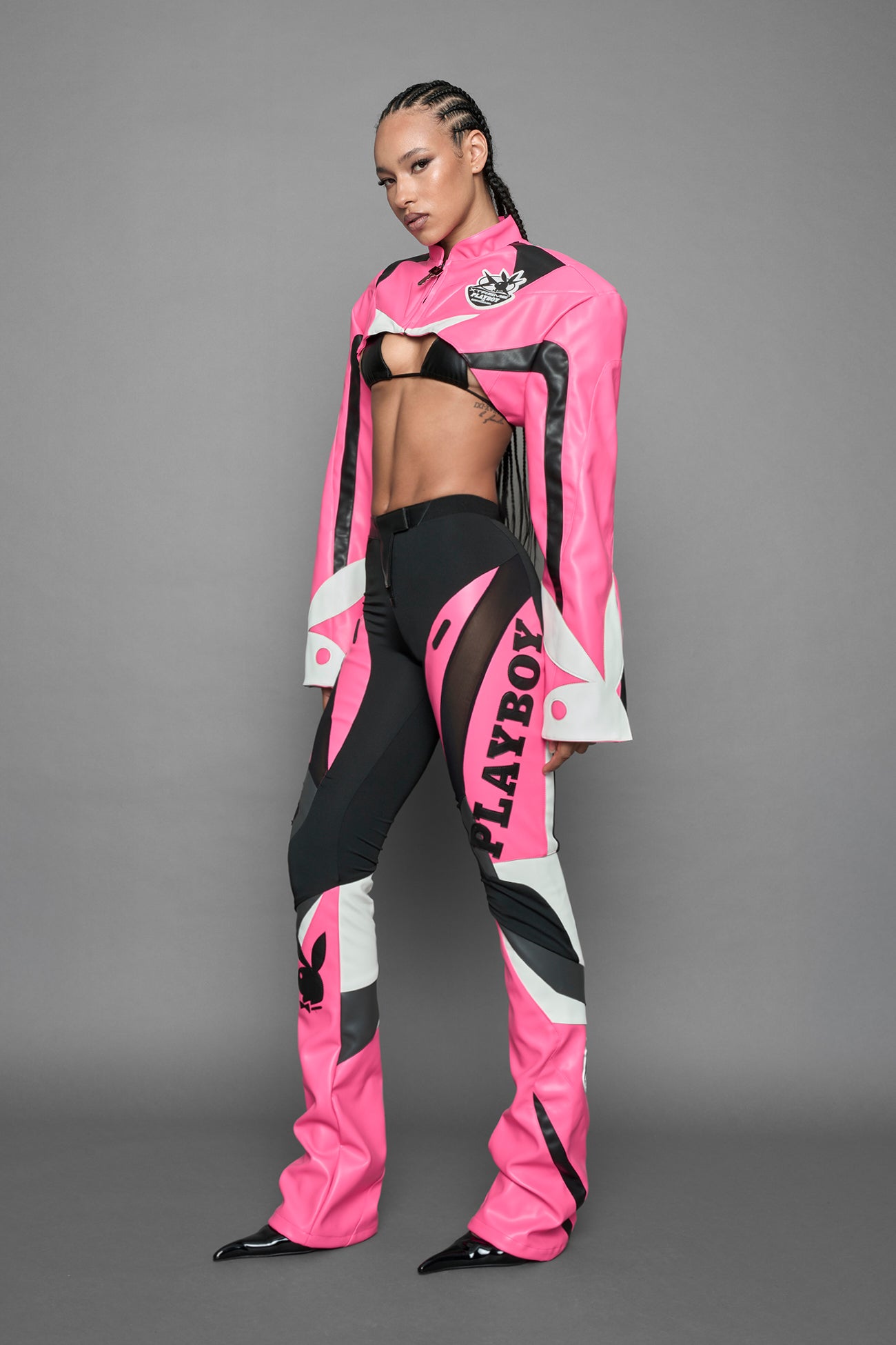 Playboy Moto Mesh Pants Pink Black — view 3