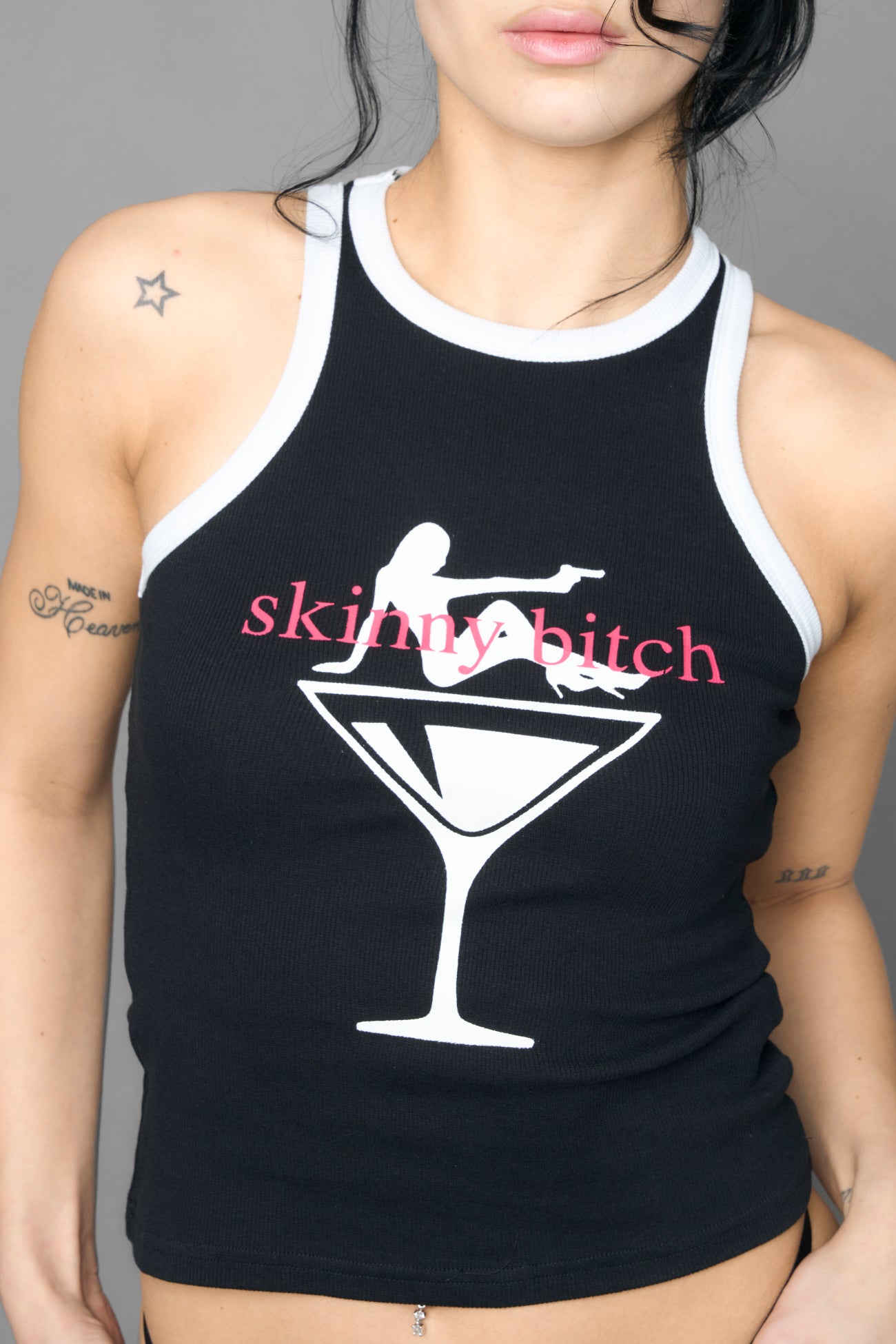 skinny b*tch tank top detail