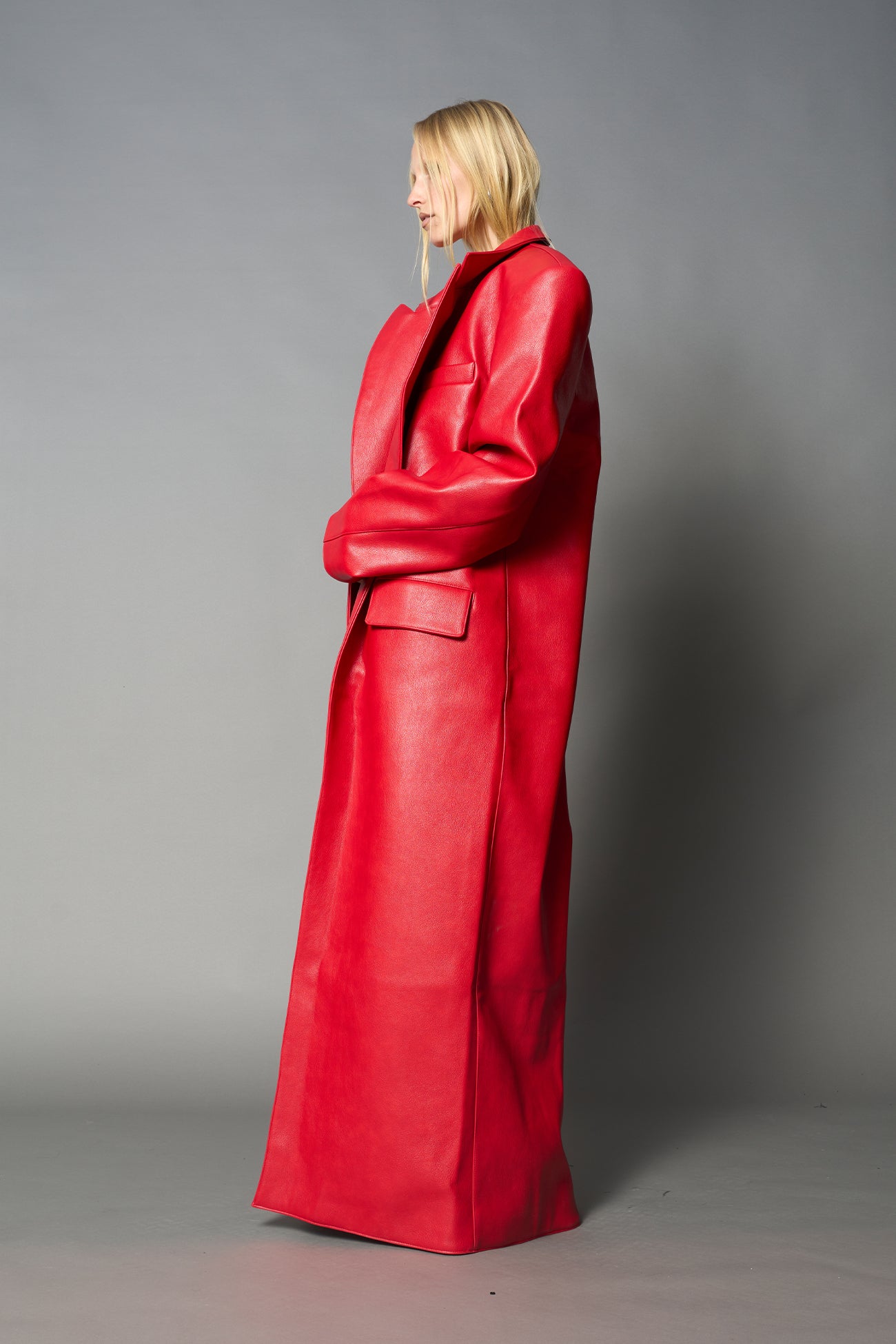 Leather Elongated Blazer Coat — view 20