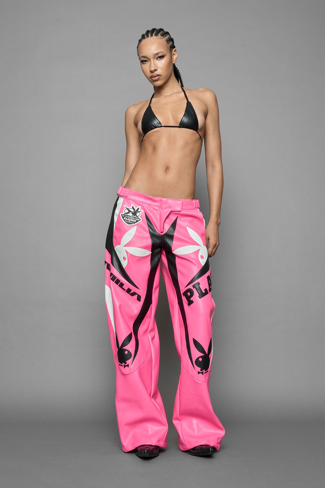 Playboy Moto Pants Pink Black — view 2