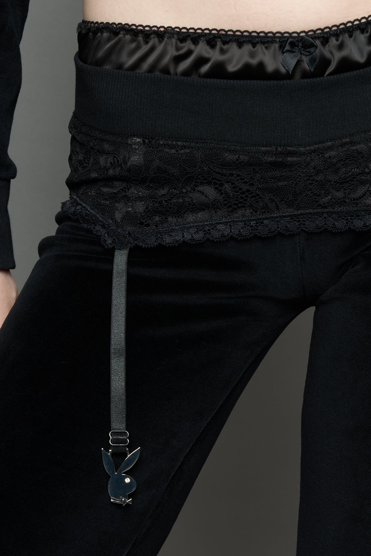 triple layer lace suspender waist detail