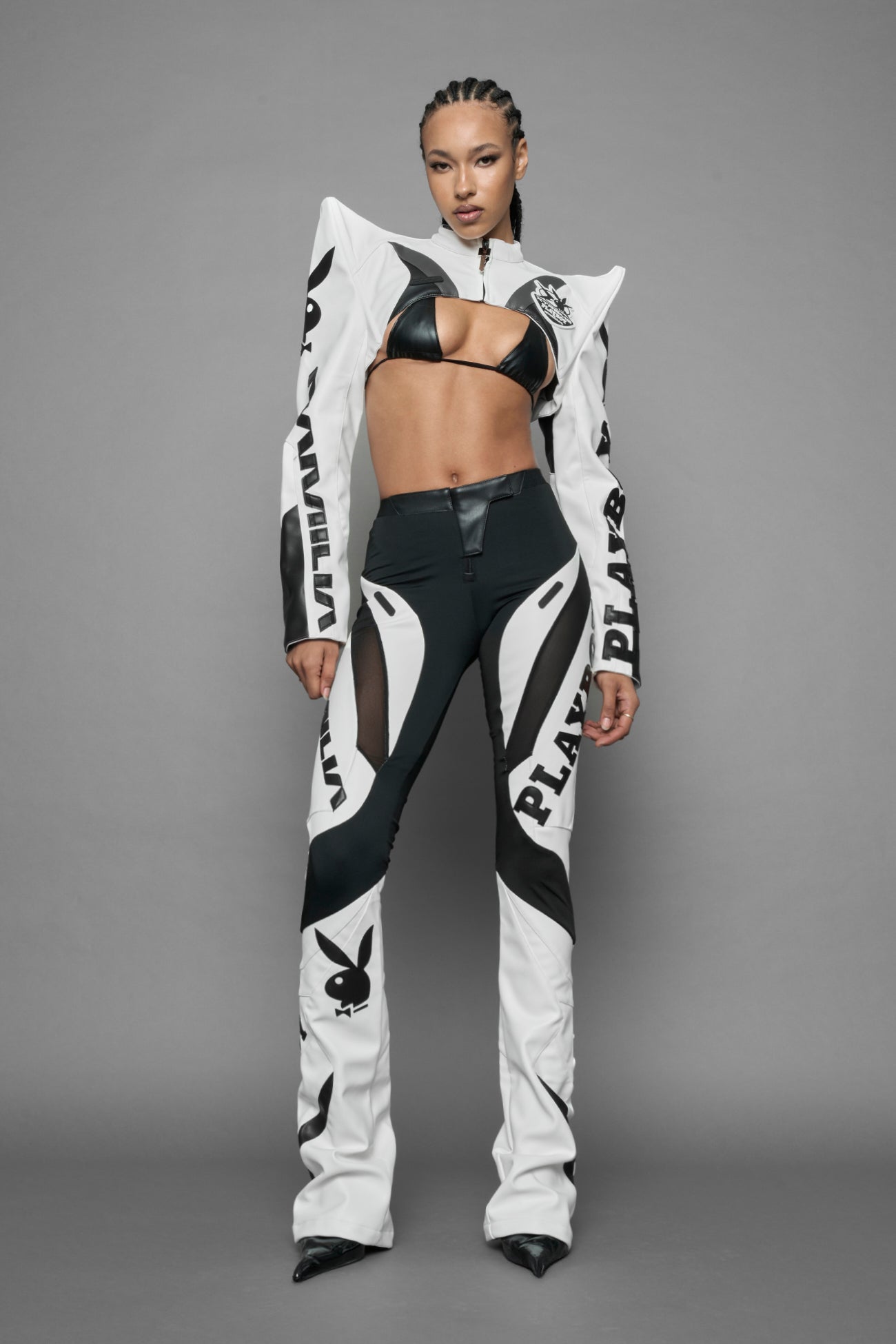 Playboy Spike Shoulder Bolero White Black — view 2