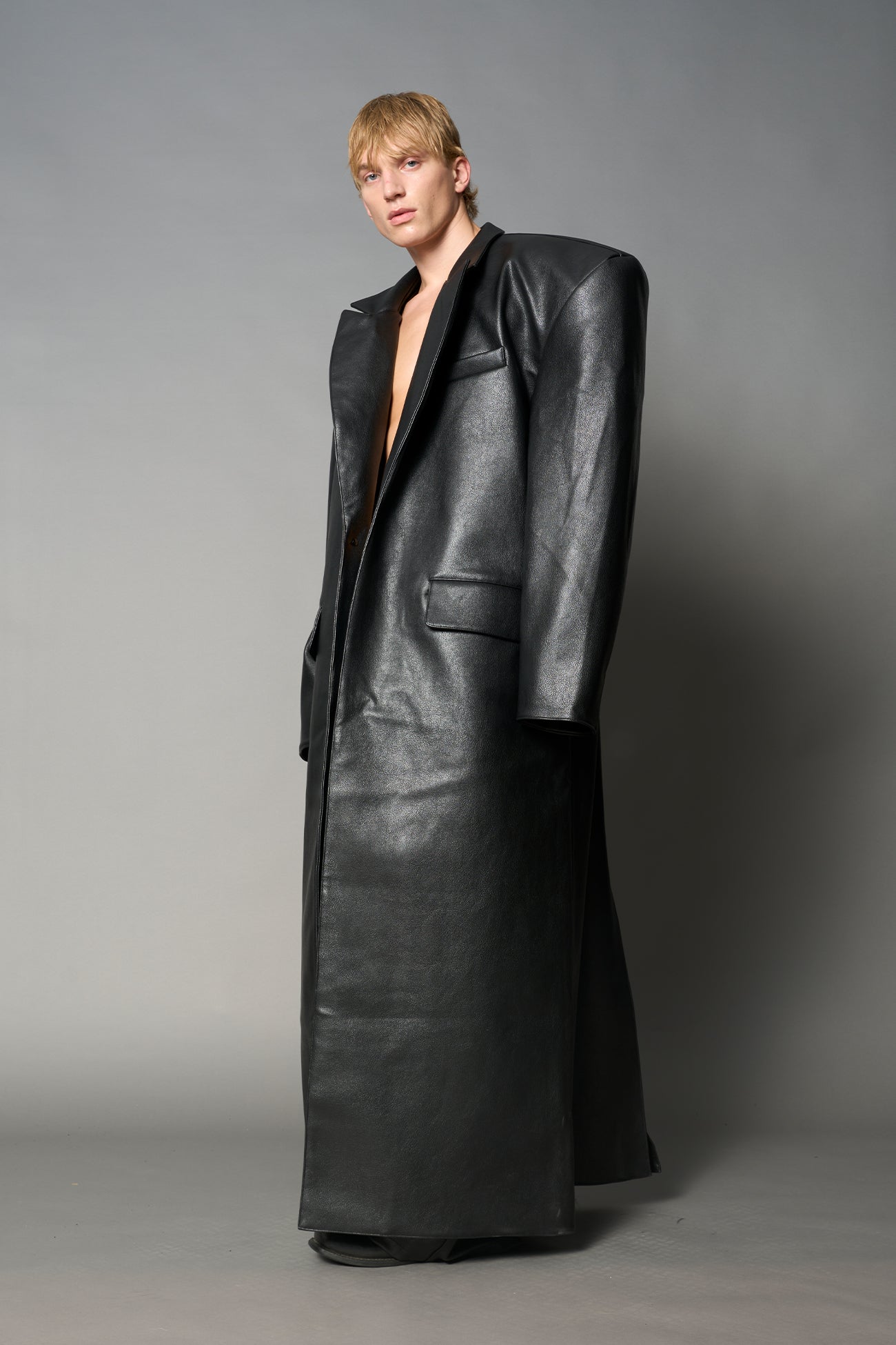 Leather Elongated Blazer Coat — view 7