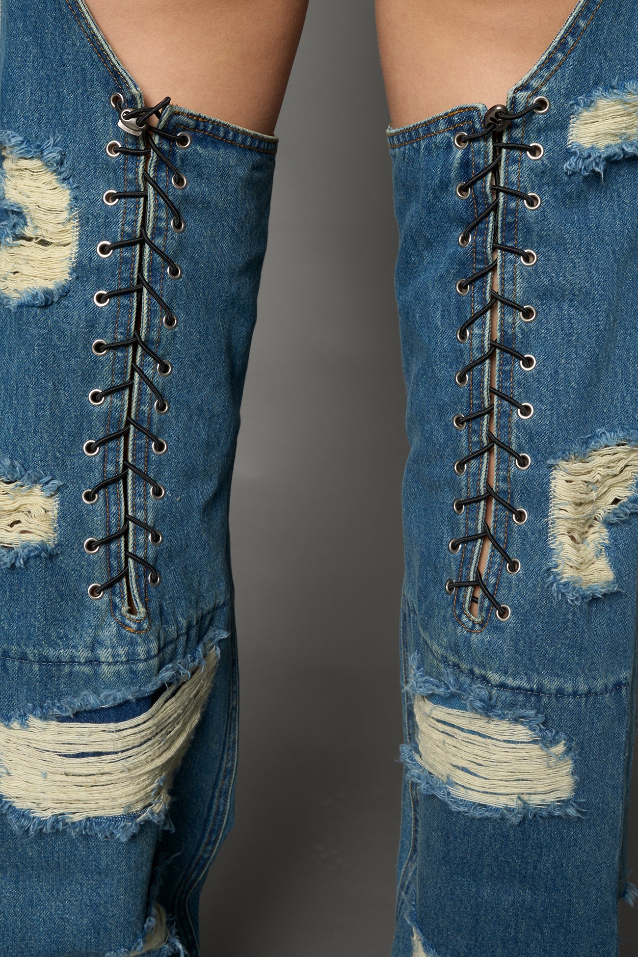 Denim Shredded Chaps detail