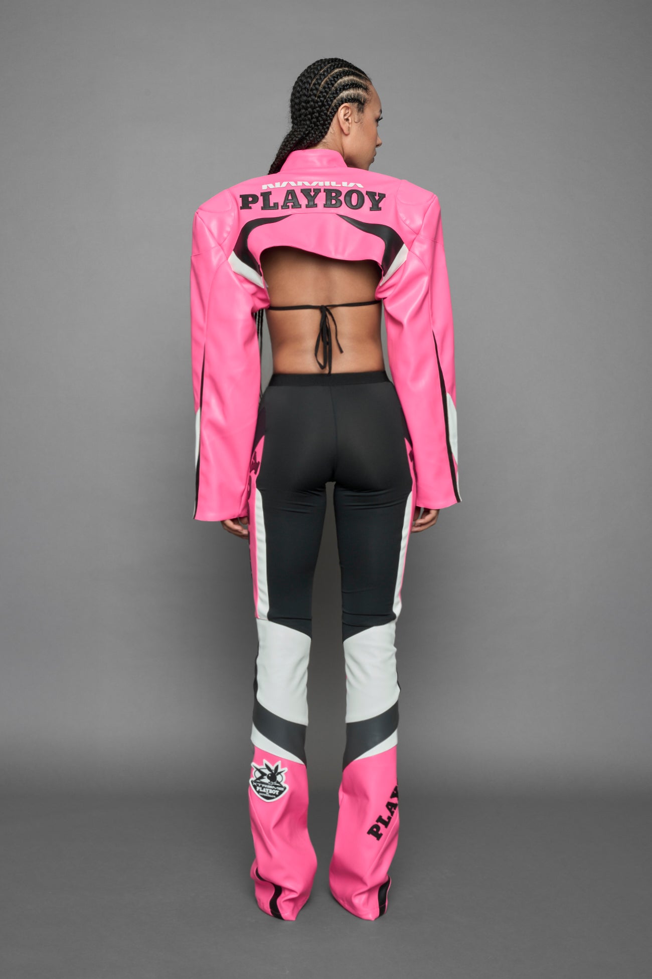 Playboy Moto Mesh Pants Pink Black — view 4