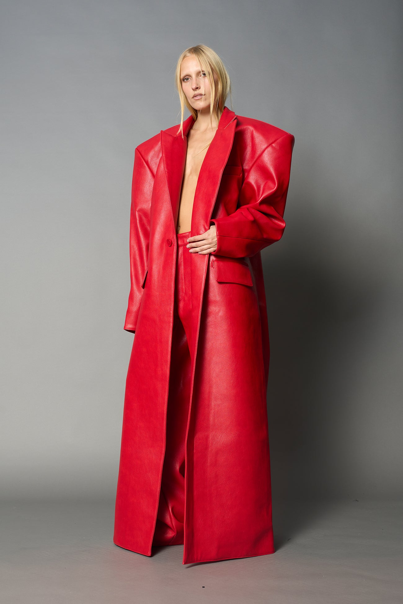 Leather Elongated Blazer Coat — view 12