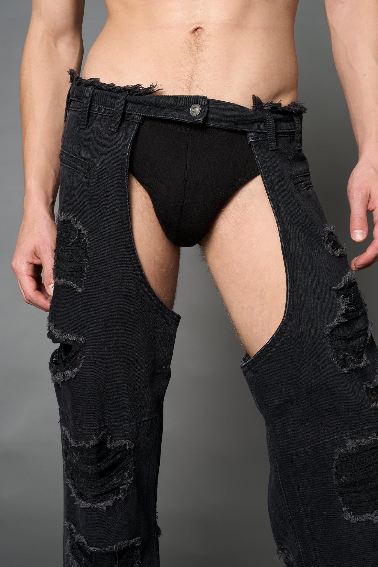 Denim Shredded Chaps detail