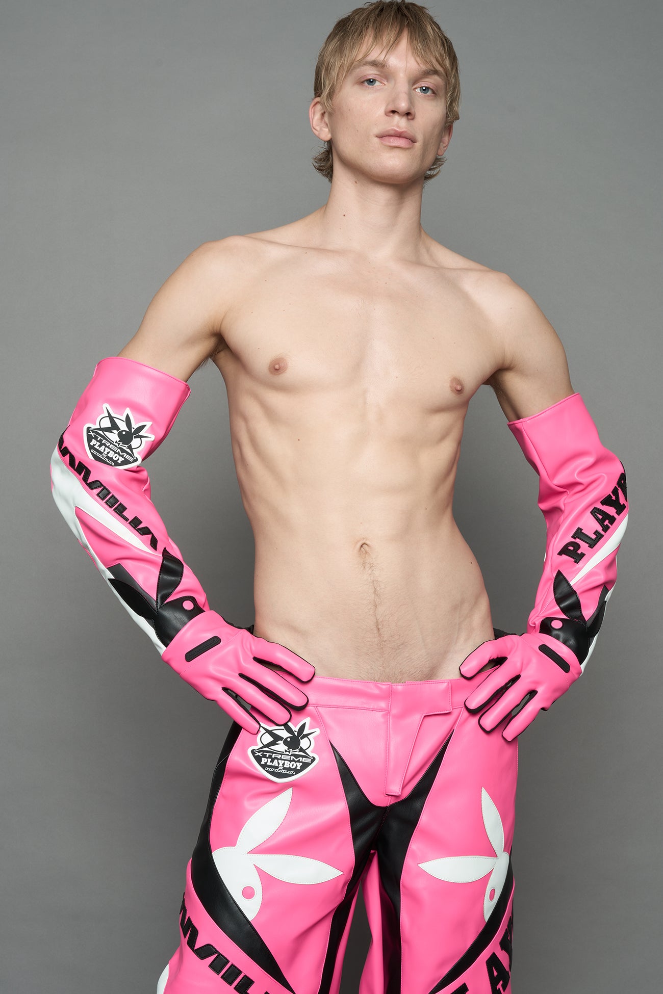 Playboy Moto Gloves Pink Black — view 5