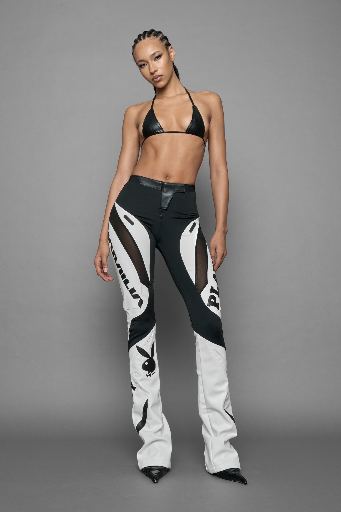Playboy Moto Mesh Pants White Black — view 8