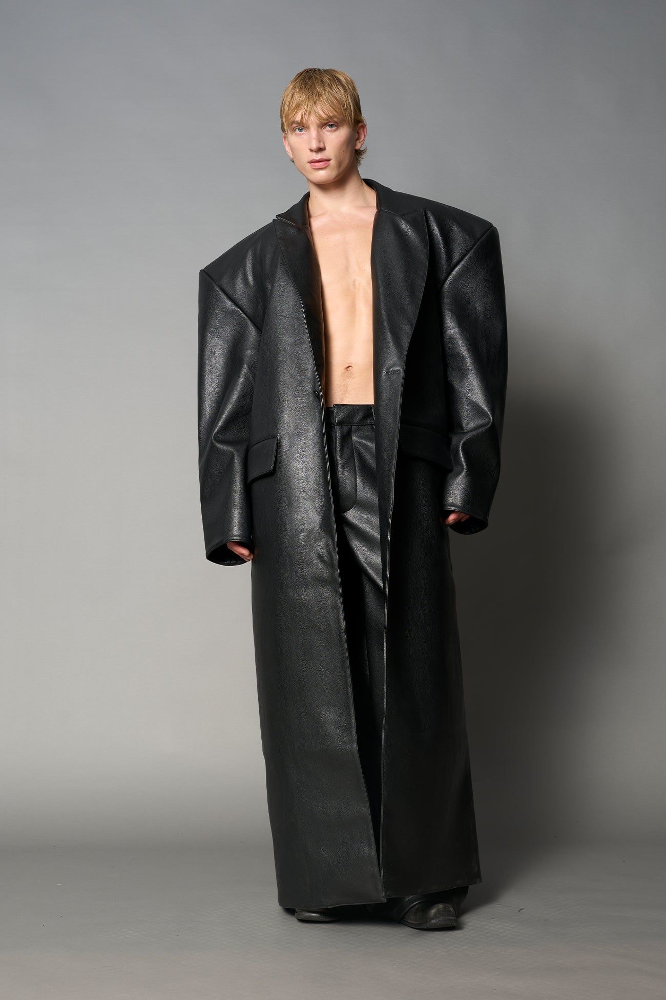 Leather Elongated Blazer Coat — view 8