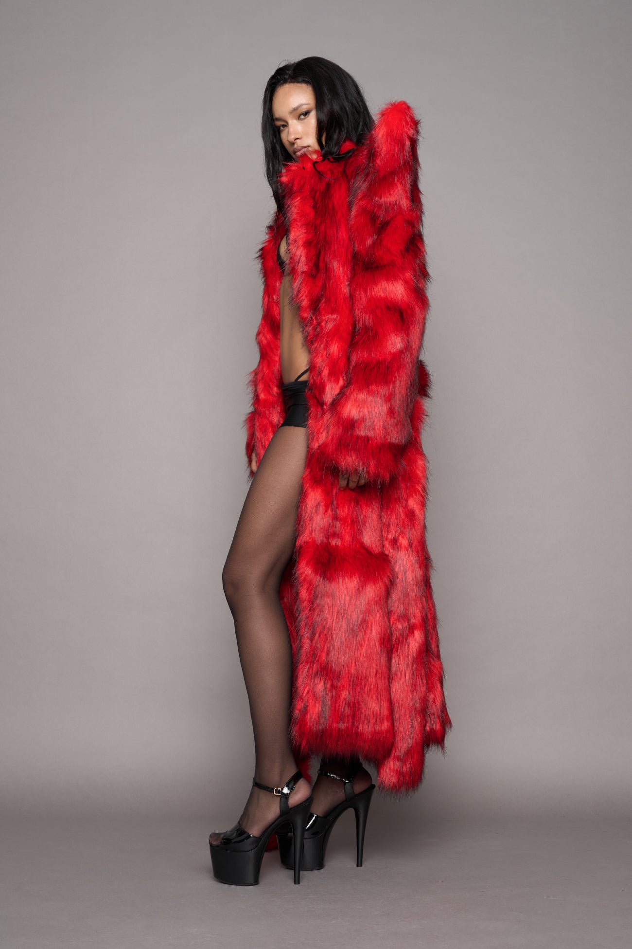 Doomsday Faux Fur Coat Red — view 3