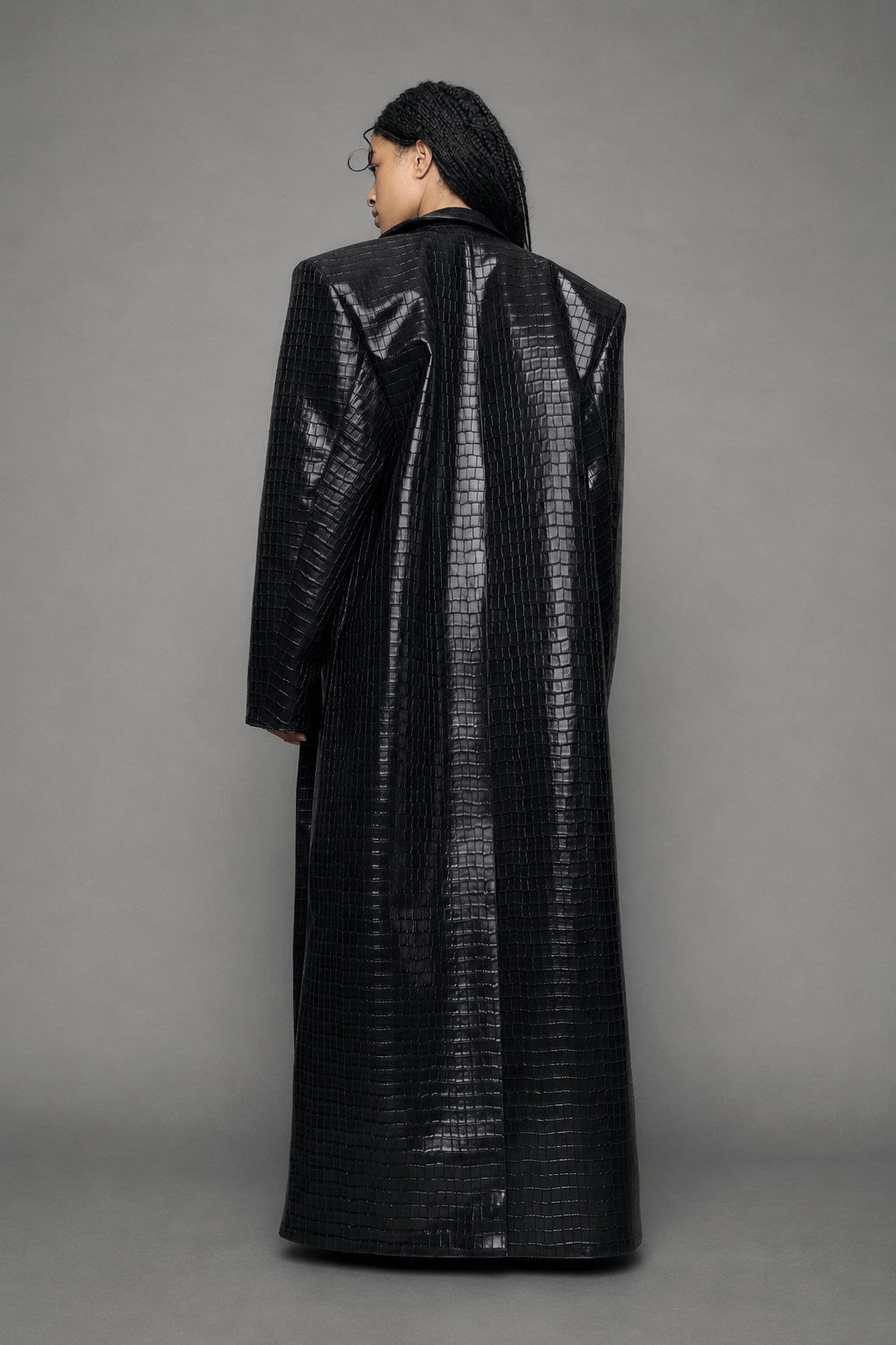Leather Elongated Croc Blazer Coat — view 14