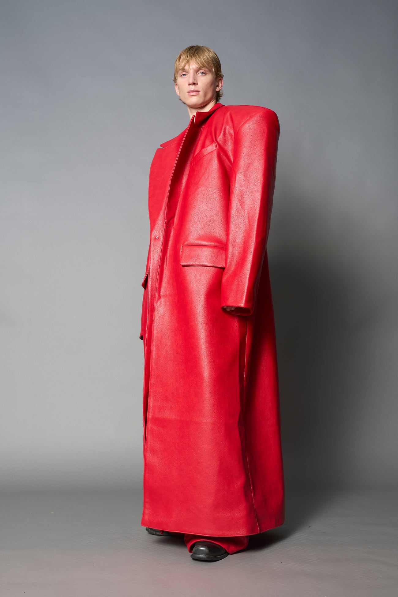 Leather Elongated Blazer Coat — view 17
