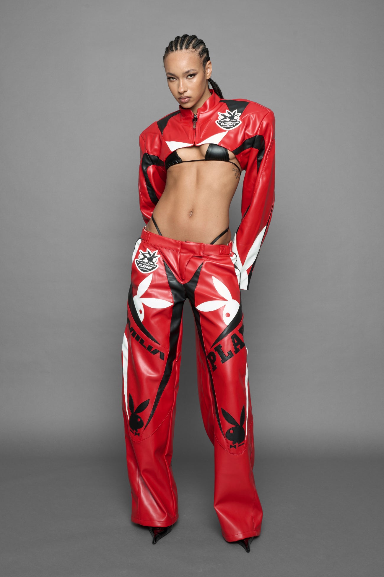 Playboy Moto Pants Red Black — view 3